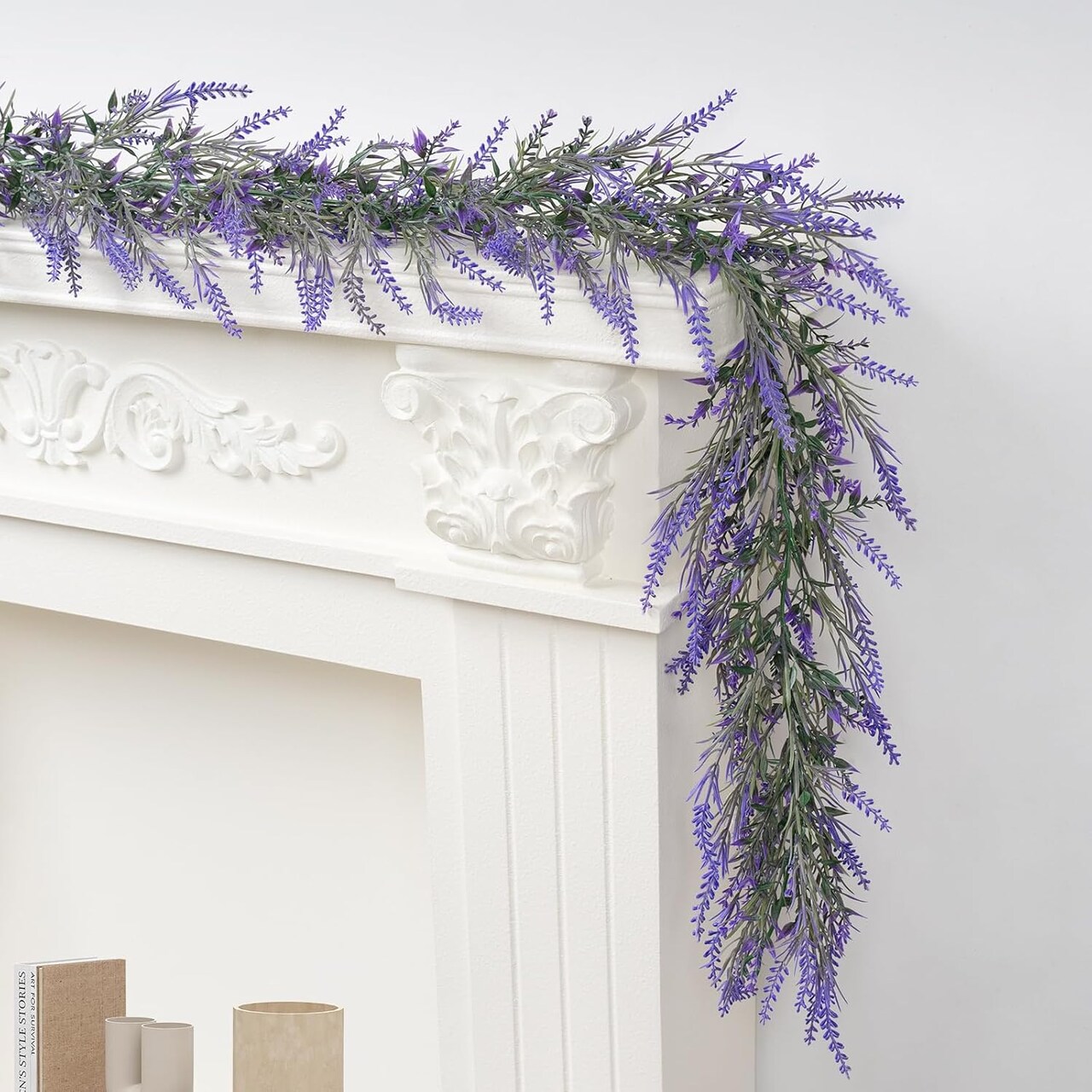 2pcs Wisteria Lavender Garland, 6Ft Purple Lavender Artificial Garland, Spring Summer All Year Lavender Garland for Farmhouse Wedding Mantle Arch Porch Stair Table Indoor Door Home Decor